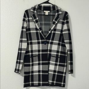 Christian Siriano Plaid Knit Cardigan Sweater Blazer Womens XS Oversized Career